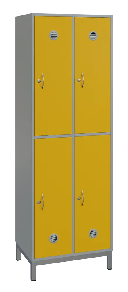 SBS-2222 šatní skříň 4-boxová, 1800x600x400 mm, kovové nohy, korpus šedý, dvířka žlutá odio